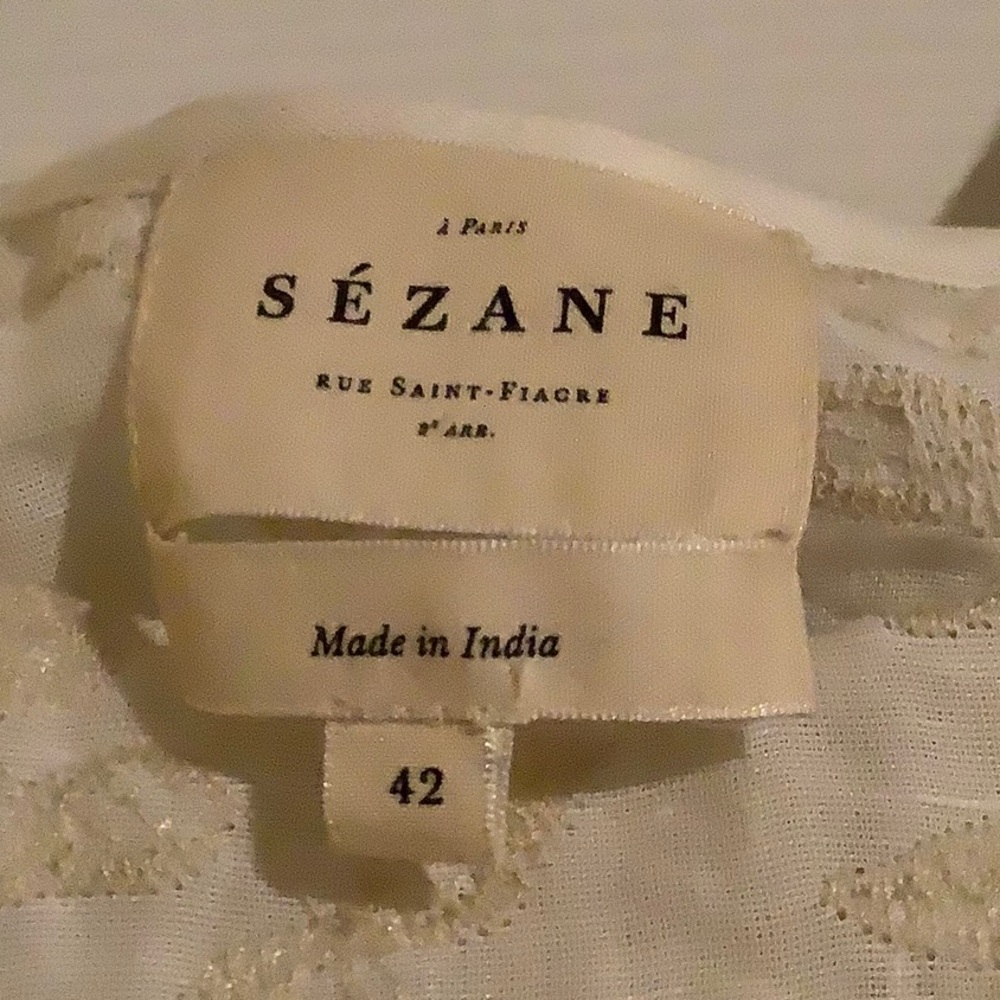 Sezane Cream Floral Tie Back Ruffle Blouse Size 42. - Picture 3 of 6